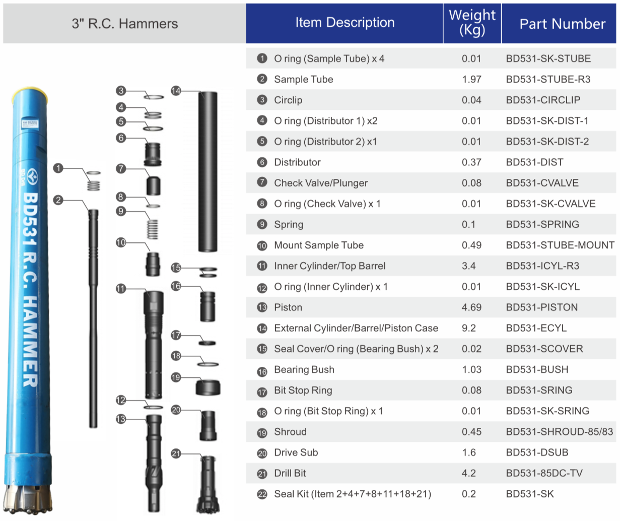  Black Diamond Drilling BD351 RC Reverse Circulation Hammer schematic and parts list